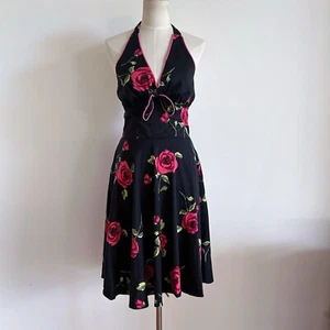 sweet vengeance dress Black Red pink Rose Print Halter Bow Rockerbilly Retro - Picture 1 of 17