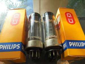 PHILIPS EL34 METAL BASE 1955 PAIR OF OLD STOCK TESTED 100% VINTAGE VALVES TUBES - Picture 1 of 10