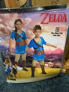 Link Costume Kids XL 14-16 Legend of Zelda Halloween Shirt Belt Ears Blue NWT - Picture 1 of 1