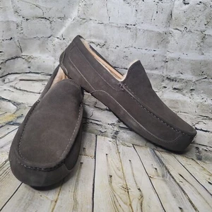 UGG ASCOT Brown Suede LEATHER CASUAL MOCCASIN MEN'S SLIPPERS SIZE US 15 NEW - Picture 1 of 9