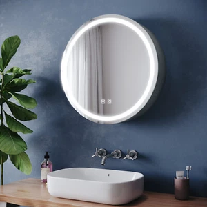Round LED Bathroom Mirror Cabinet with Shaver Socket Demister 3 Color Light 60cm - Picture 1 of 24