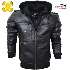 RIDERACT® Mens Motorcycle Leather Jacket Armoured Biker Jacket with Hood Stinger - Picture 1 of 13