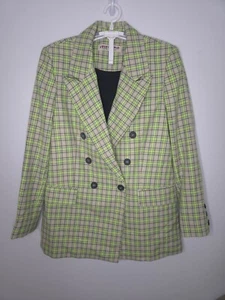 NWOT FREE PEOPLE Womens Medium Ashby Plaid Green Pop Neon Blazer - Picture 1 of 13
