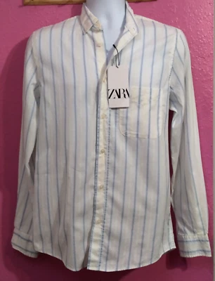 Camisa Zara a Rayas Calce Relajado Manga Larga Abotonada Pequeña Foto 1 de 4