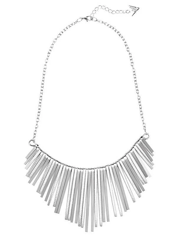 Nuovo Guess Collana A Catena Con Frange In Stile Bib In Argento Inciso - Immagine 1 di 1