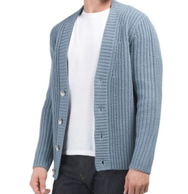 Cárdigan Vince Chaqueta Pescador Lana Acanalada Reliquia Azul M; Nuevo con Etiquetas Foto 1 de 4