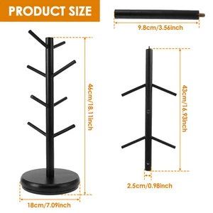Coffee Mug Tree with 8 Hooks Bamboo Wood Mug Holder for Counter 360° xdJmt - Picture 1 of 11