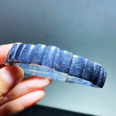 Pulsera rectangular cuentas cristal cuarzo rutilado azul natural 12*4 mm B1088 Foto 1 de 4