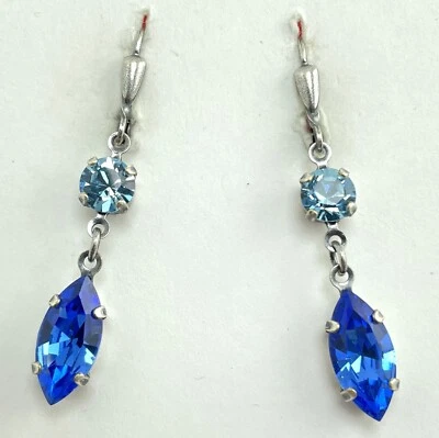 Edle Kristall-Ohrringe Saphir-Kristall Antiksilber Markenkristalle/Tirol - Bild 1 von 4