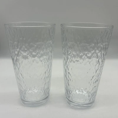 PAIR of Circleware 16oz Glasses Crinkle Rain on Window Pattern EUC 6” tall - Image 1 of 4