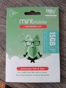 Mint Mobile Sim Card Cleverness Kit 3 Month Plan 15 GB Unlimited Talk & Text - Photo 1 sur 2