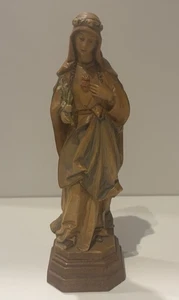 Vntg ANRI Hand Carved Sacred Heart Virgin Mary Blessed Mother Wood Statue Abt 7” - Picture 1 of 20