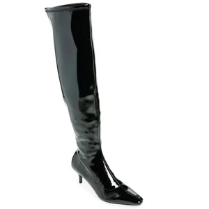 Botas por encima de la rodilla abund talla 9 negras brillantes elásticas tacón de gatito carmy - Imagen 1 de 15