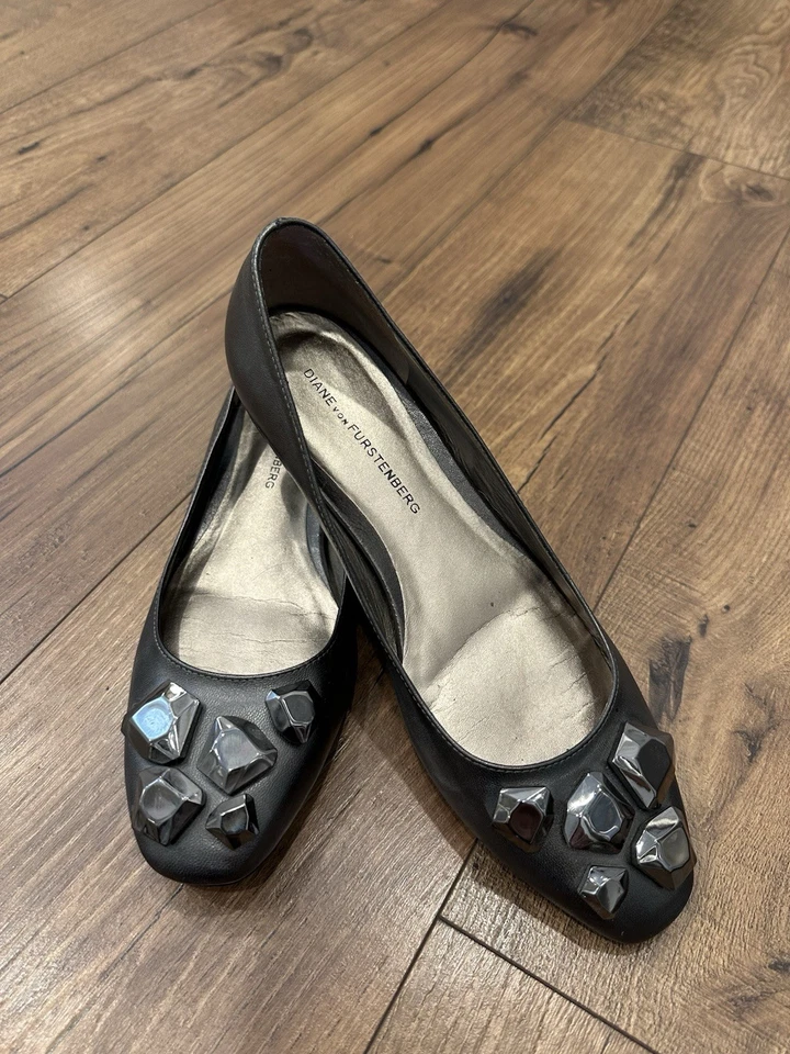 Sapatilhas de balé Diane von Furstenberg DVF femininas cinza designer enfeitadas tamanho 8 - Imagem 1 de 4