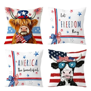 Divertida funda de almohada con bandera americana de vaca animal de granja funda de cojín sofá decoración del hogar - Imagen 1 de 6