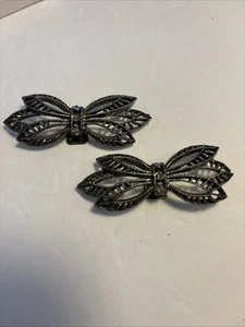 Vintage Shoe Clips Gun Metal Color With AB Rhinestones - Picture 1 of 4