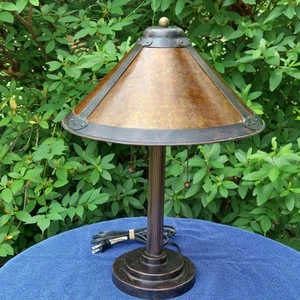 Mica Mission Style Table Lamp Double Socket Bronze Tone Arts & Crafts VTG - Picture 1 of 16
