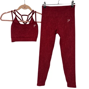 Gymshark 2 Piece Sports Bra & Legging Set Burgundy See Measurements For Size - Picture 1 of 8