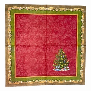 "Servilleta de Navidad de papel crepé vintage años 50-árbol de Navidad con regalo 15,5""" - Imagen 1 de 8