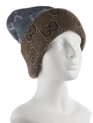 Auténtico sombrero de lana reversible gris/azul/marrón GUCCI GG tejido jacquard GUCCI GG para hombre Foto 1 de 4