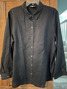J. Jill Women’s Black Linen Long Sleeve Shirt Size Large - Picture 1 of 8