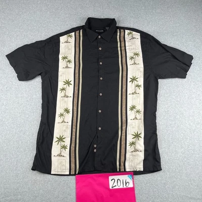 Camisa Pierre Cardin Rayón XL Negra Palmera Rayas Abotonadas Manga Corta Para Hombre Foto 1 de 4