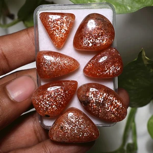 Sonnenfunken ~ 7 Stück natürlicher Konfetti Sonnenstein 15mm-24mm Cabochon lose Edelsteine - Bild 1 von 10