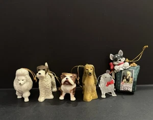 Vintage Christmas Ornaments Resin  Dogs Puppies - Picture 1 of 16