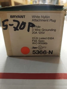 BRYANT 5366-N WHITE NYLON ATTACHMENT PLUG(LOT 0F 6) - Picture 1 of 3