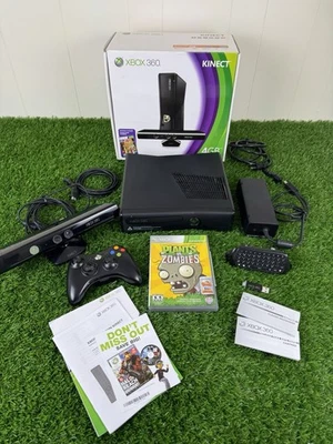 Microsoft Xbox 360 with Kinect 4GB Black Console Bundle Tested PvZ USB Memory - Image 1 of 4