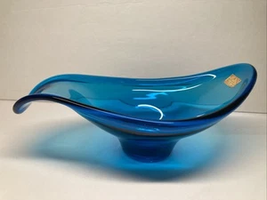 Viking Art Glass Bluenique Epic Line Console Bowl Oblong Dish MCM - Picture 1 of 11