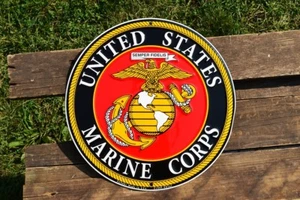 United States Marine Corps Emblem Tin Metal Sign - USMC - Semper Fidelis Marines - Picture 1 of 5