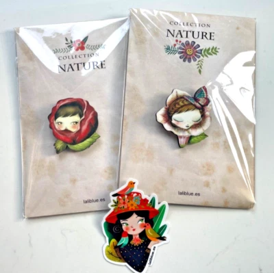 Laliblue Rose & Petunia Brooches Pins Hand Made in Spain New x 2 - Image 1 of 4