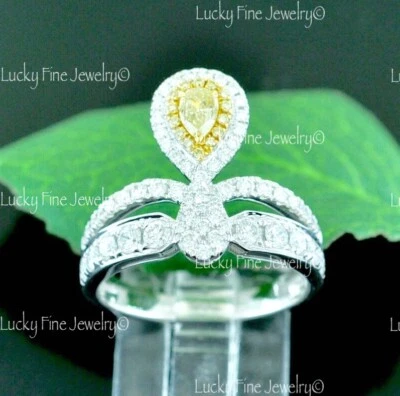 Anillo de diamantes amarillos naturales de oro blanco de 18k de 1,12 quilates con forma de pera para dama  Foto 1 de 4