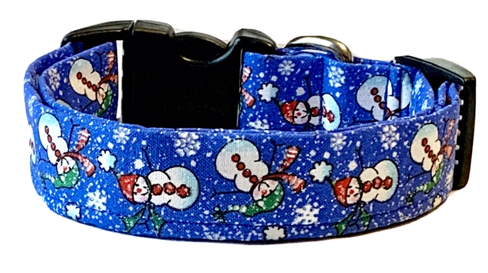 Collar de perro hecho a mano personalizado Navidad brillo copos de nieve muñecos de nieve azul real Foto 1 de 1