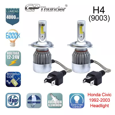 2 Bulbs H4 HB2 9003 CREE LED Headlight Hi/Lo Bulbs 6000K Honda Civic 1992-2003 - Image 1 of 4