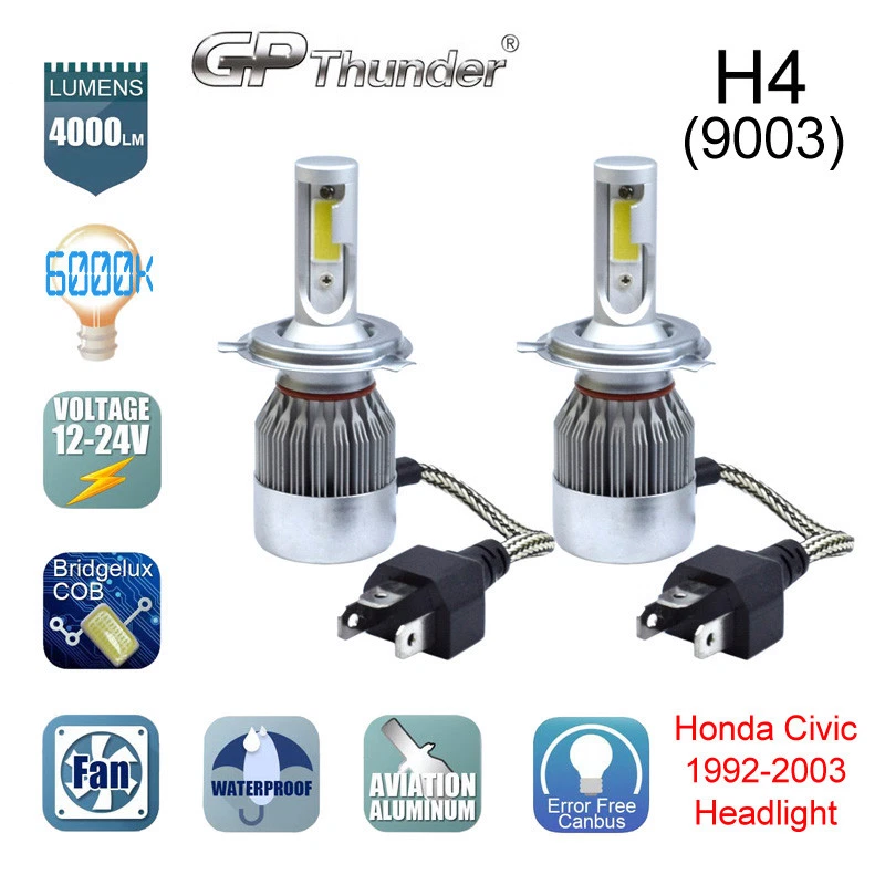 2 Bulbs H4 HB2 9003 CREE LED Headlight Hi/Lo Bulbs 6000K Honda Civic 1992-2003 - Image 1 of 4