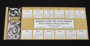 1960 Calendar Ink Blotter Salesman Sample McDonald Paint and Glass Company OHIO - Picture 1 of 2