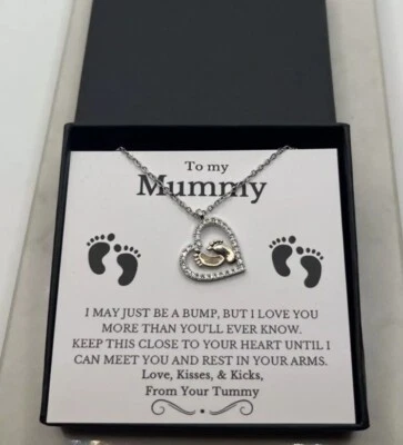 A mi momia mamá de tu barriga pies de bebé corazón collar regalo con caja madres da Foto 1 de 4