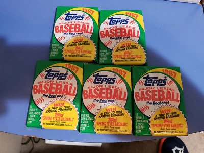Five Unopened 1987 Topps Baseball Card Wax Packs - Image 1 of 2