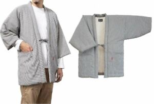 Japanese Men's XL Size Hickory Pattern Kimono Hanten Winter Jacket Japan EMS