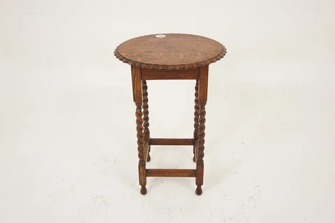 Vintage Oak Table, Circular Tiger Oak Barley Twist Table, Scotland 1920, H1148 Cover