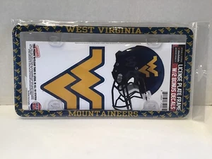 NCAA West Virginia Plastic License Plate Frame with Decals 3 pc Combo Made In US - Picture 1 of 9