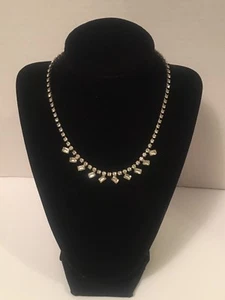 Vintage klare Strass Halskette 15" Länge rund & rechteckig Diamant Steine - Bild 1 von 12