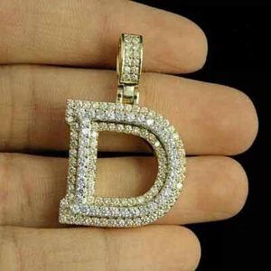 D Initial Letter Round Cut Diamond Pendant Charm 14k Yellow Gold Finish 1.5"Inch - Picture 1 of 4