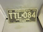 Michigan License Plate # Ttl-084 Expired Over 3 Years Black & White 79