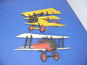 Vintage 1975 Sexton Homco Airplanes Cast Metal Wall Art 2 Plane Set Bi-Plane WWI - Picture 1 of 7