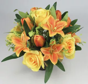 Artificial silk flowers memorial Crem Pot - Grave arrangement FREE P&P 27cm - Picture 1 of 4