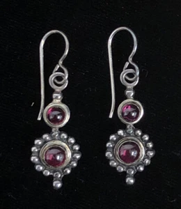 .925 Sterling Silver Dangle/Drop Earrings Bezel Set Fuchsia Gemstone Tested - Picture 1 of 4