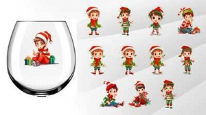 x12 Mixed Elf Christmas Design Glass vinyl decal stickers cp174 - Picture 1 of 1